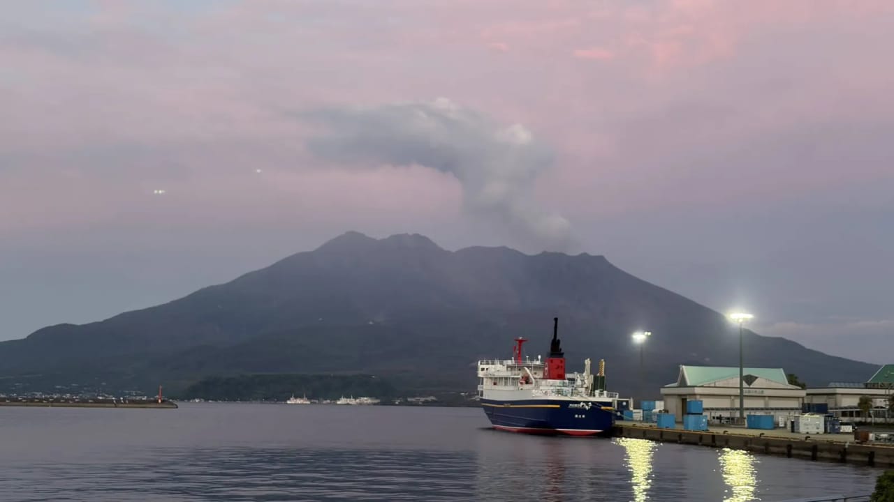 View of Sakurajima in evening